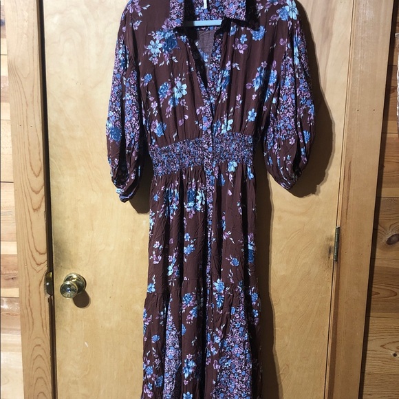 Free People Dresses & Skirts - Free People Brown Floral Long Sleeve Dress prairie punk dress New!